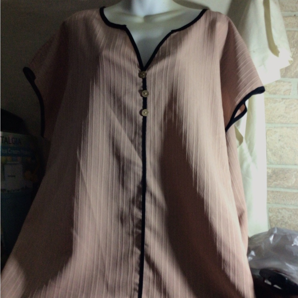 Relaxed Blush Pink Tunic Top with Black Contrast Trim